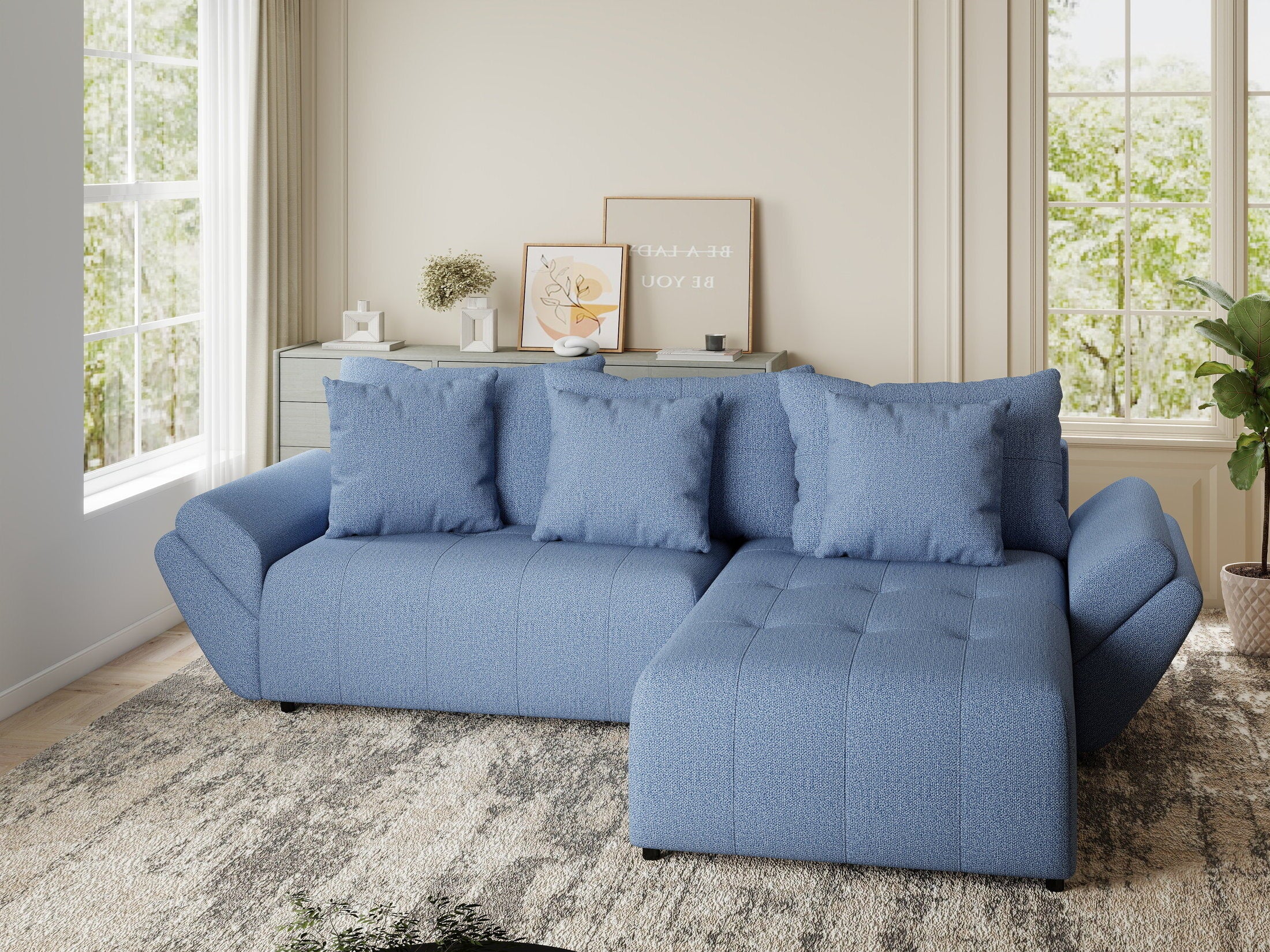 Colțar extensibil dumonde cu ladă de depozitare si sezut confortabil din spuma HR, Berlin Enjoy Albastru 280x185 cm II