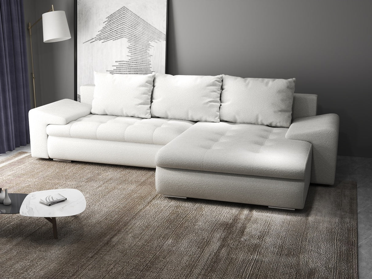 Colțar extensibil dumonde cu ladă de depozitare si sezut confortabil din spuma HR, Leonardo Euphoria Alb 255x193 cm II