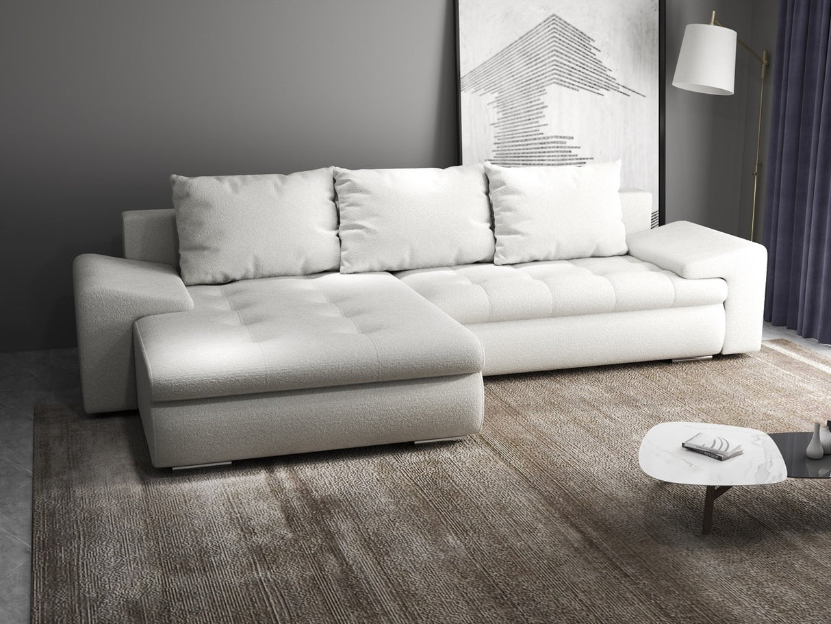 Colțar extensibil dumonde cu ladă de depozitare si sezut confortabil din spuma HR, Leonardo Euphoria Alb 255x193 cm
