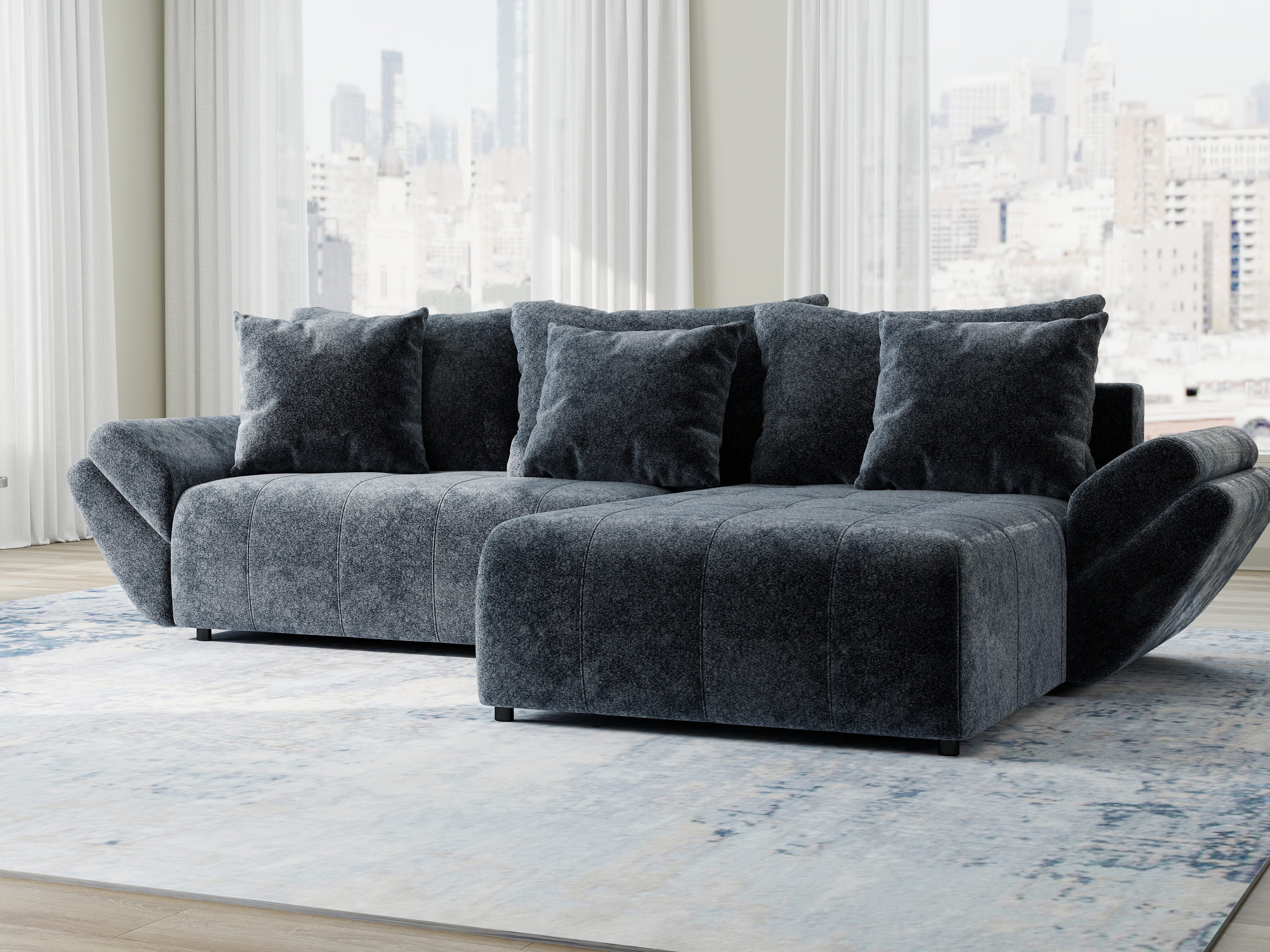 Colțar extensibil dumonde cu ladă de depozitare si sezut confortabil din spuma HR, Berlin Euphoria Gri Grafit 280x185 cm II