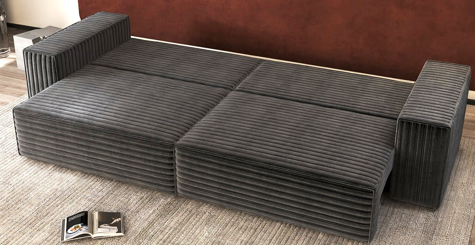 Canapea extensibilă dumonde cu ladă de depozitare si sezut confortabil din spuma HR, Dream Ambience Gri 310x100 cm Fabrica