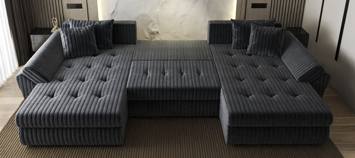 Colțar extensibil dumonde cu ladă de depozitare si sezut confortabil din spuma HR, Loana U Gri Ambience 355x185 cm Fabrica