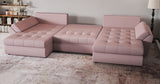 Colțar extensibil dumonde cu ladă de depozitare si sezut confortabil din spuma HR, Loana Enjoy Roz U 355x185 cm Fabrica
