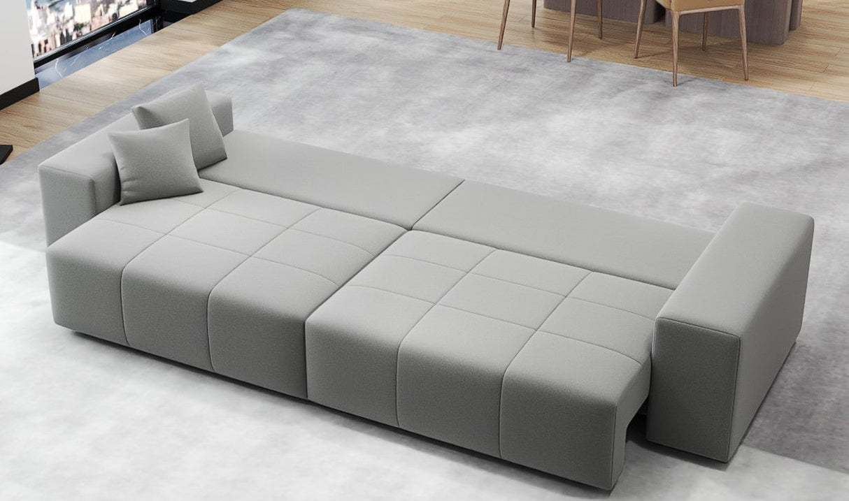 Canapea extensibilă dumonde cu ladă de depozitare si sezut confortabil din spuma HR, Marbela Royal Gri XXL 295x100 cm fabrica