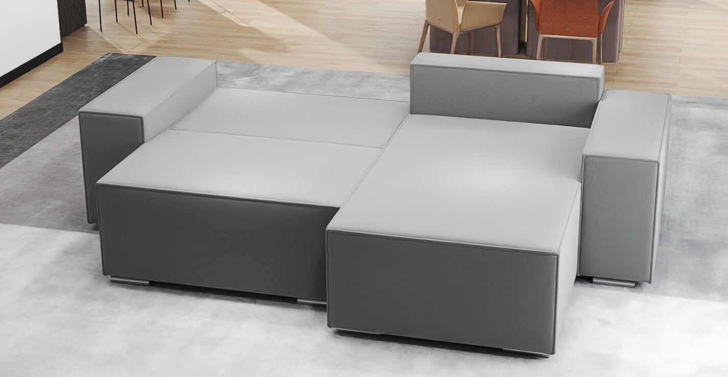 Colțar extensibil dumonde cu ladă de depozitare si sezut confortabil din spuma HR, Dream Royal Gri 290x185 cm II Fabrica