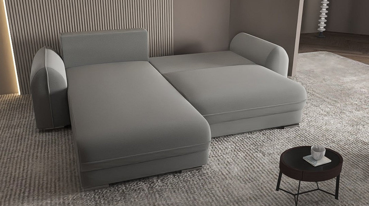Colțar extensibil dumonde cu ladă de depozitare si sezut confortabil din spuma HR, Denver Royal Gri 275x185 cm Fabrica