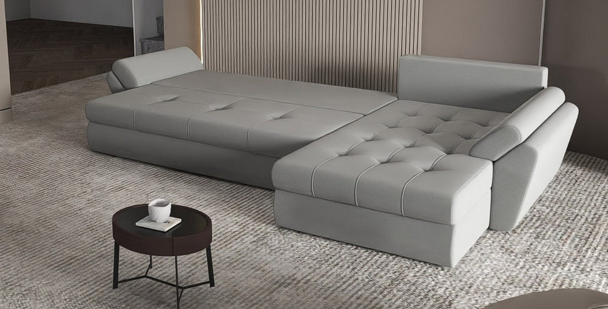 Colțar extensibil dumonde cu ladă de depozitare si sezut confortabil din spuma HR, Loana XL Royal Gri 335x185 cm Fabrica