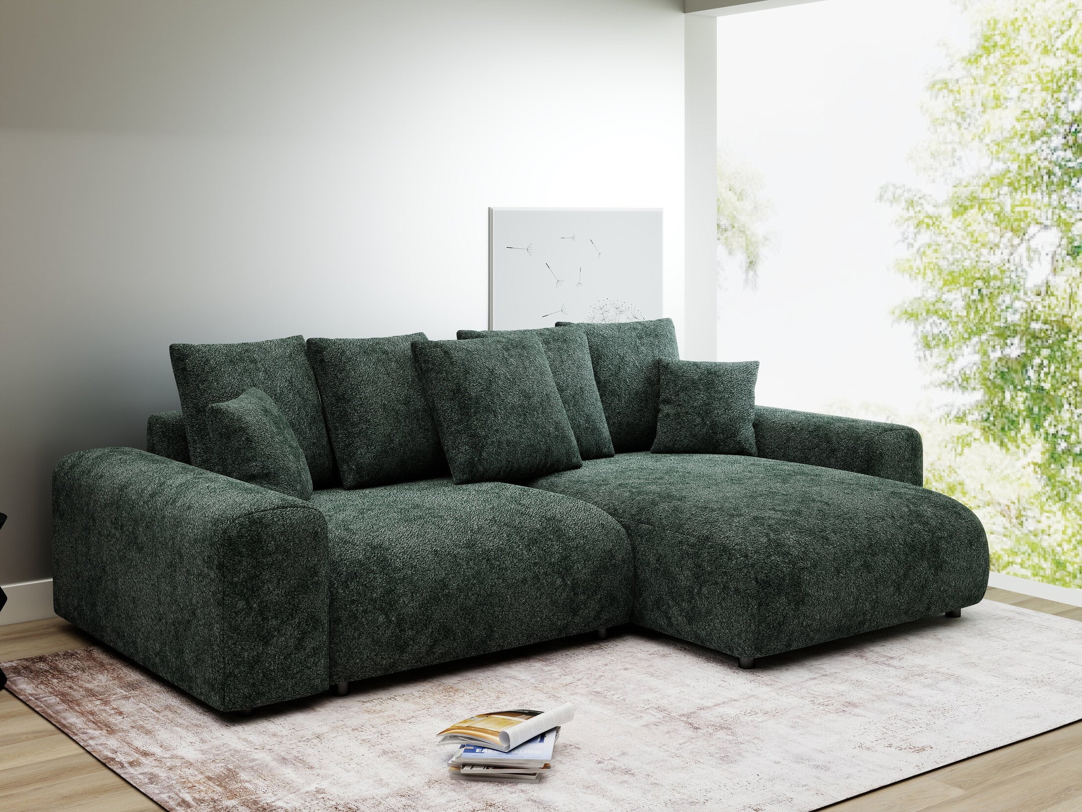 Colțar extensibil dumonde cu ladă de depozitare și șezut confortabil din spumă HR, Luma Euphoria Verde 255x168 cm II