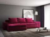 Colțar extensibil dumonde cu ladă de depozitare si sezut confortabil din spuma HR, Leonardo Zoom Rosu 255x193 cm