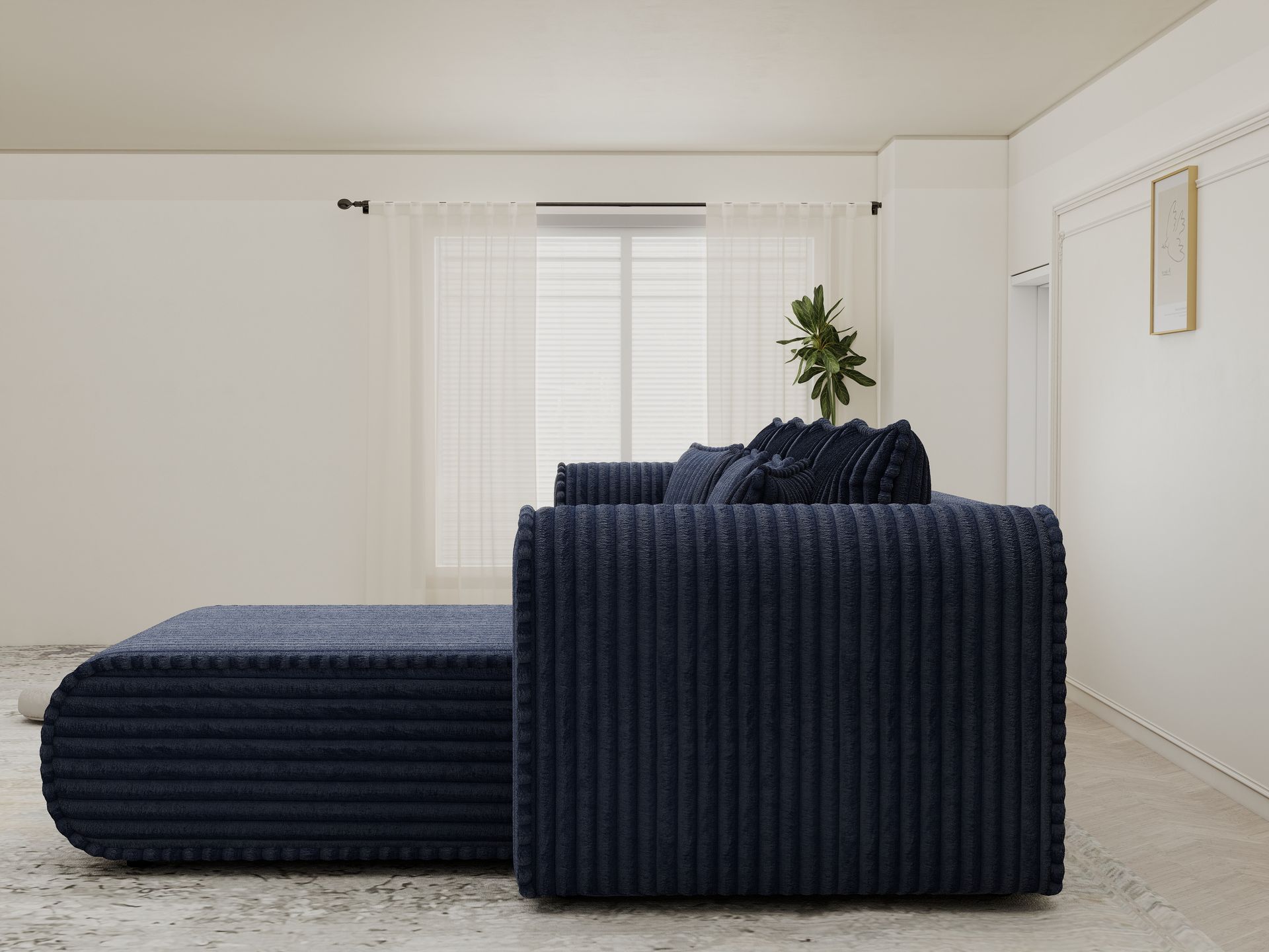 Colțar extensibil dumonde cu ladă de depozitare si sezut confortabil din spuma high-density, Monaco XL Tilia Albastru II 340x185 cm