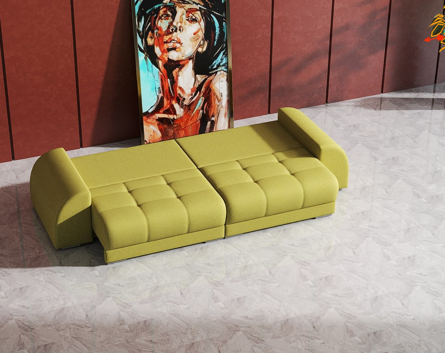 Canapea extensibilă dumonde cu 2 lăzi de depozitare si sezut confortabil din spuma HR, Big Sofa Verona Enjoy Lux Green 310x100 cm Fabrica
