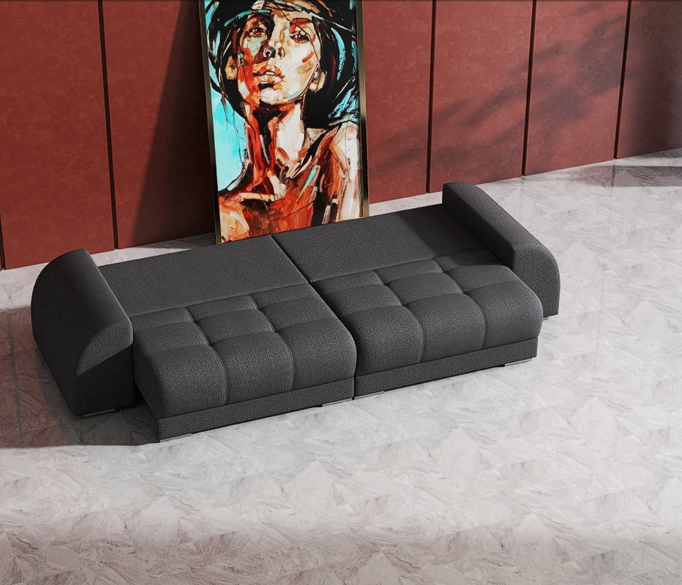 Canapea extensibilă dumonde cu 2 lăzi de depozitare si sezut confortabil din spuma HR, Big Sofa Verona Enjoy Lux Graphite 310x100 cm Fabrica