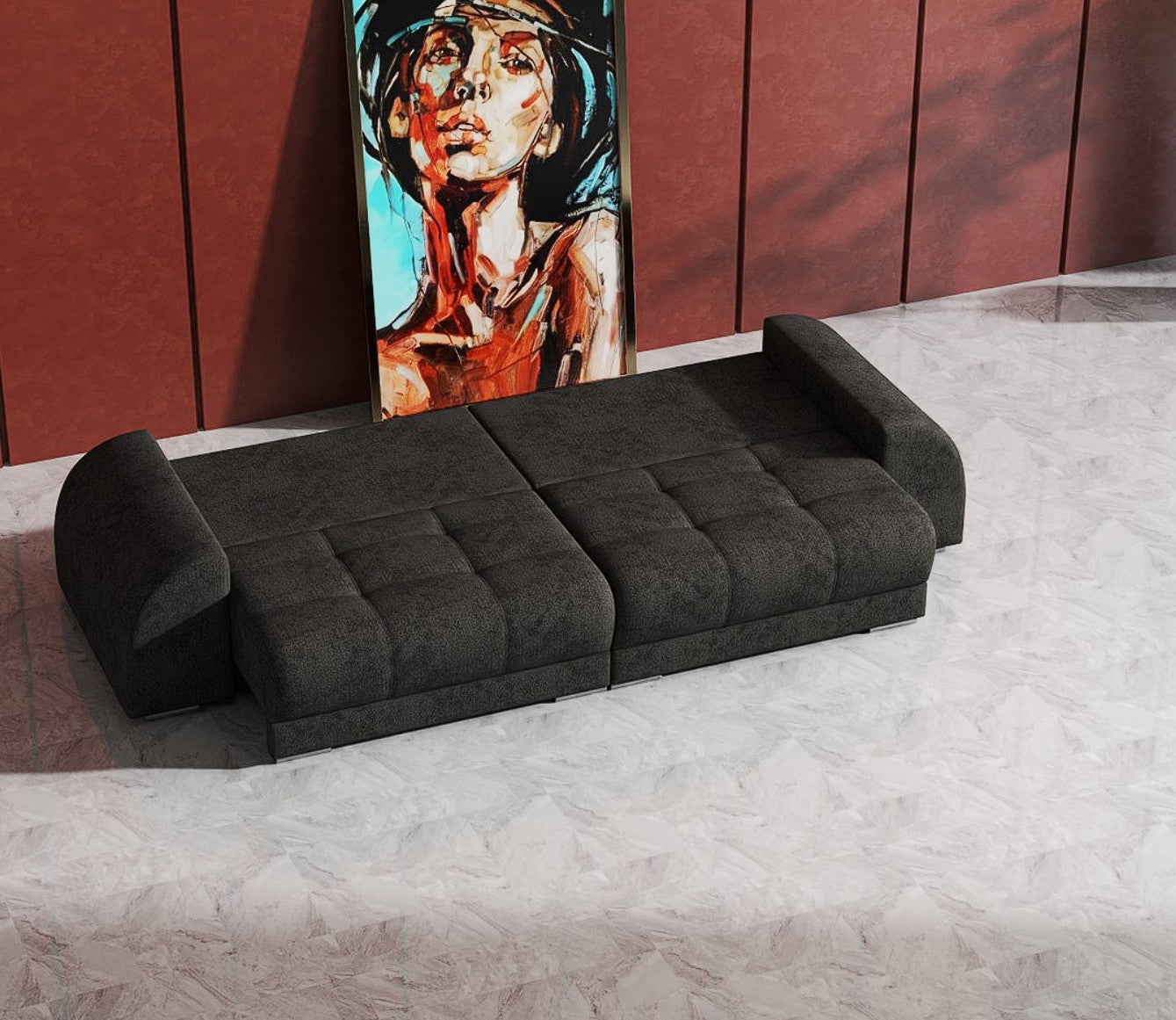 Canapea extensibilă dumonde cu 2 lăzi de depozitare si sezut confortabil din spuma HR, Big Sofa Verona Enjoy Lux Black 310x100 cm Fabrica