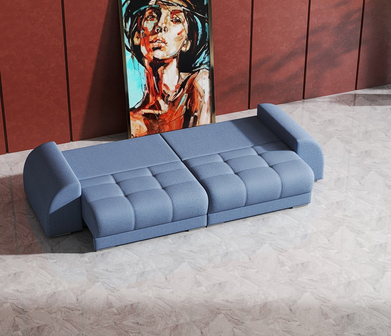 Canapea extensibilă dumonde cu 2 lăzi de depozitare si sezut confortabil din spuma HR, Big Sofa Verona Enjoy Lux Blue 310x100 cm Fabrica