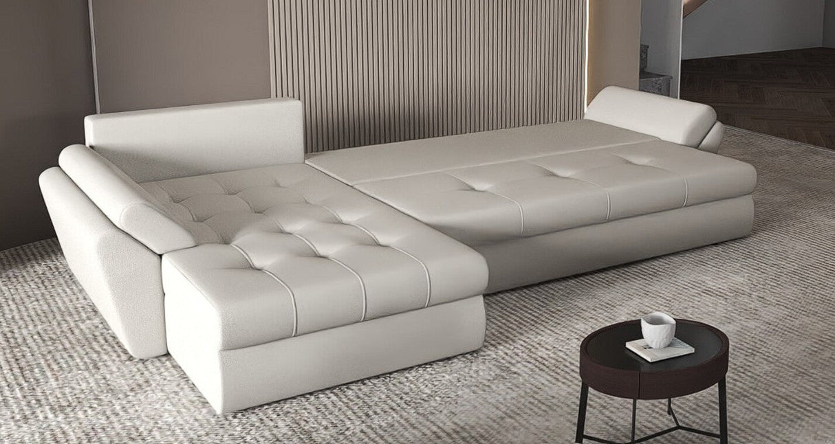 Colțar extensibil dumonde cu ladă de depozitare si sezut confortabil din spuma HR, Loana XL Enjoy Beige II 335x185 cm Fabrica