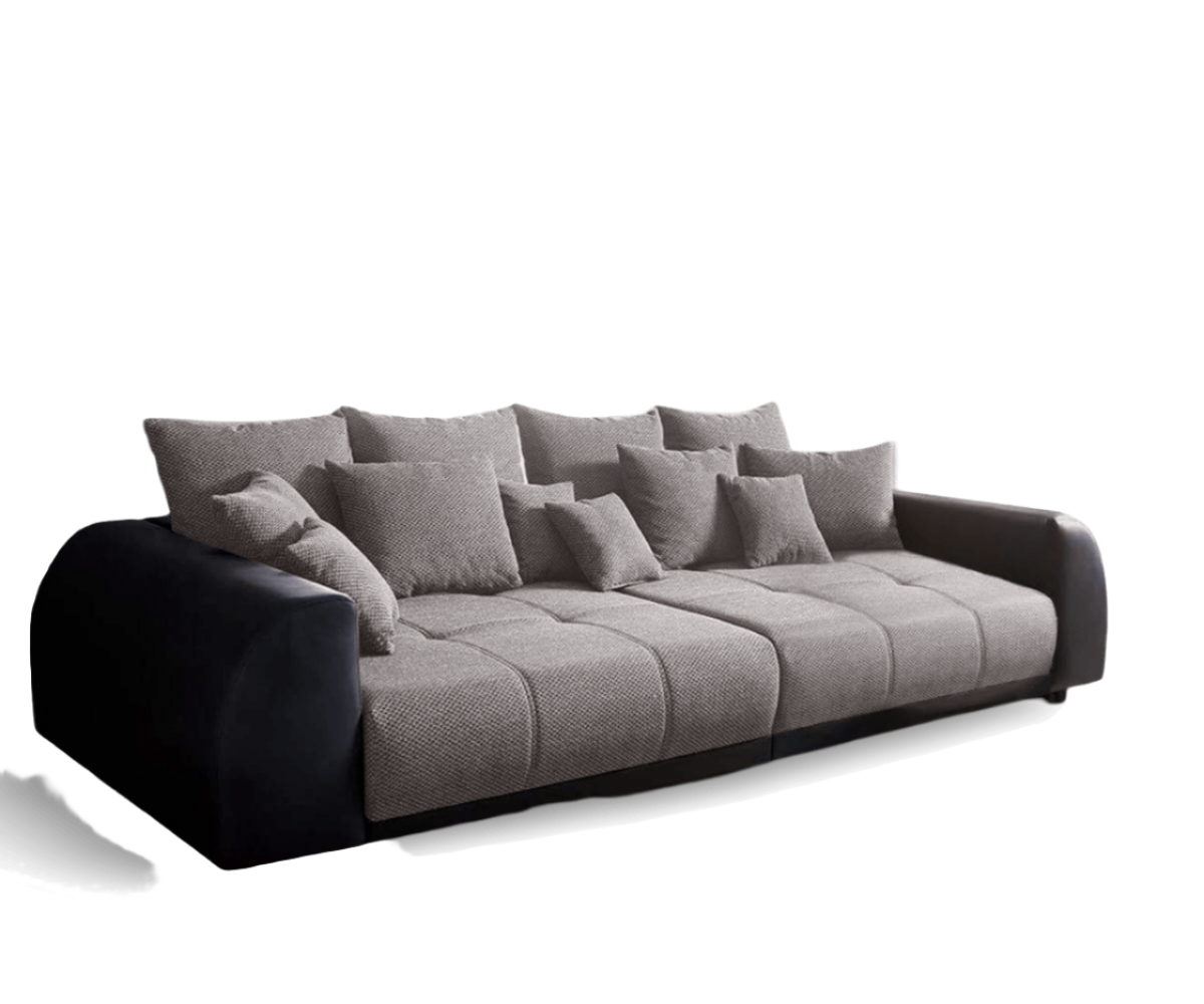 Canapea extensibilă dumonde cu 2 lăzi de depozitare si sezut confortabil din spuma HR, Big Sofa Verona Dark Grey 310x100 cm cu taburet inclus