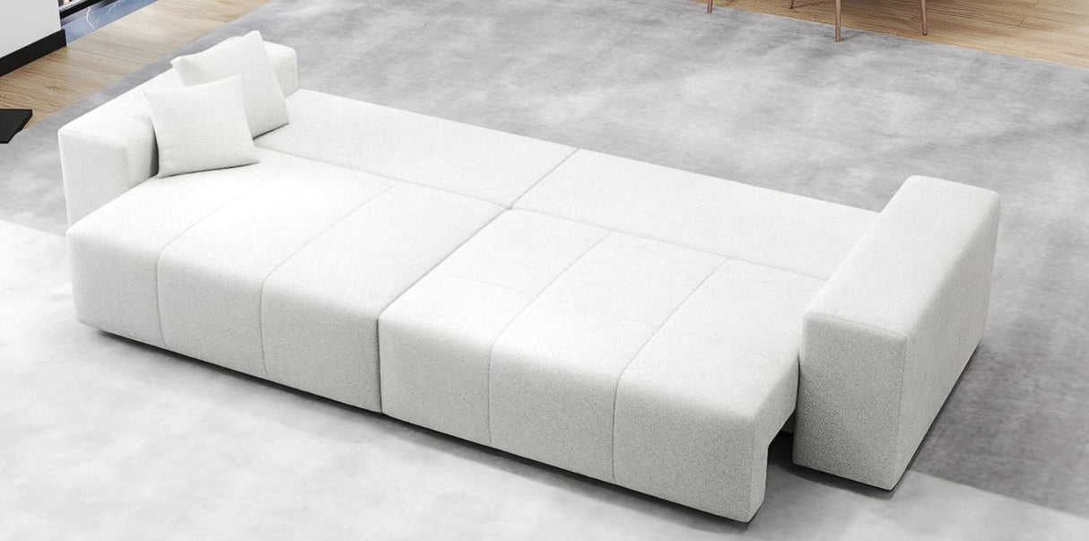 Canapea extensibilă dumonde cu ladă de depozitare si sezut confortabil din spuma HR, Marbela Euphoria Alb XXL 295x100 cm fabrica