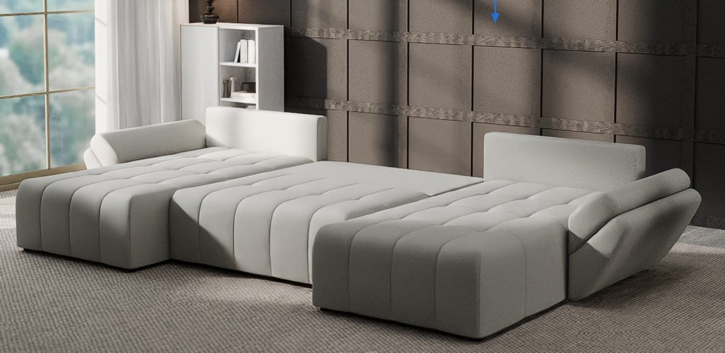 Colțar extensibil dumonde cu ladă de depozitare si sezut confortabil din spuma HR, Berlin U Enjoy Bej 380x180 cm Fabrica