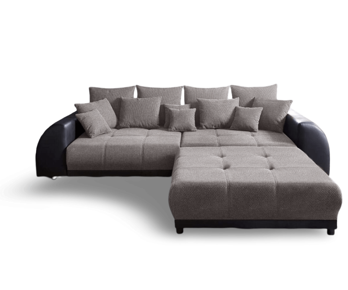 Canapea extensibilă dumonde cu 2 lăzi de depozitare si sezut confortabil din spuma HR, Big Sofa Verona Dark Grey 310x100 cm cu taburet inclus