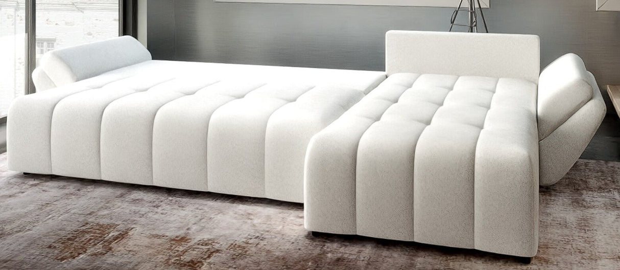 Colțar extensibil dumonde cu ladă de depozitare si sezut confortabil din spuma HR, Berlin XL Euphoria Alb 350x185 cm II Fabrica