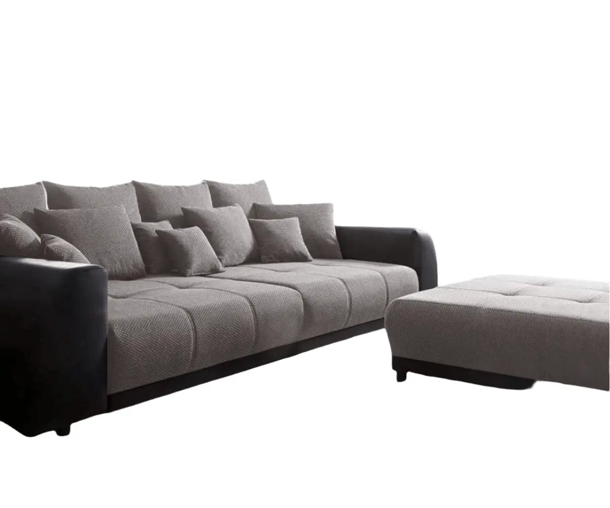 Canapea extensibilă dumonde cu 2 lăzi de depozitare si sezut confortabil din spuma HR, Verona Magma Black 310x100 cm cu taburet inclus