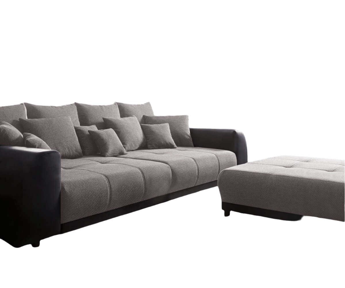 Canapea extensibilă dumonde cu 2 lăzi de depozitare si sezut confortabil din spuma HR, Big Sofa Verona Dark Grey 310x100 cm cu taburet inclus