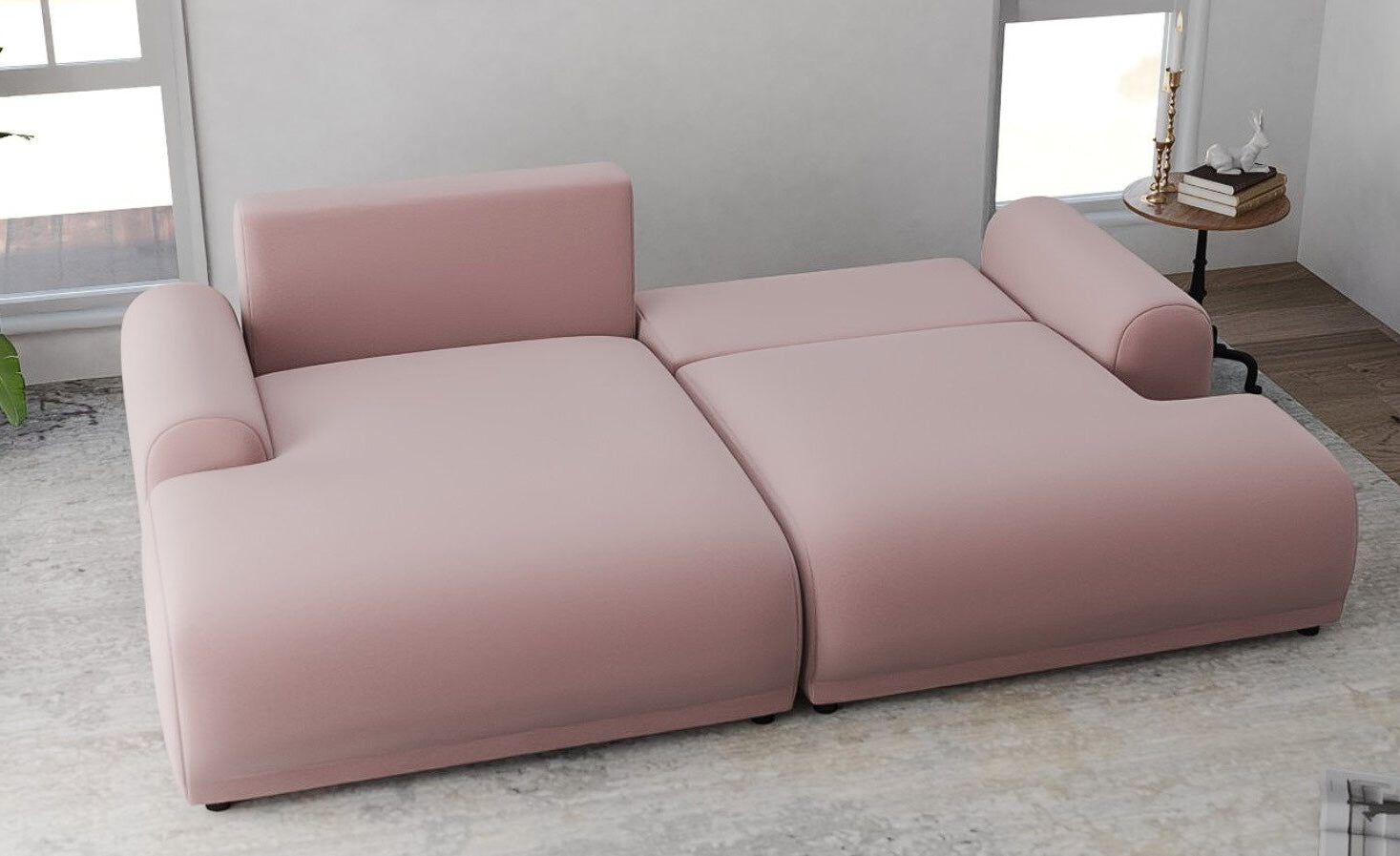 Colțar extensibil dumonde cu ladă de depozitare și șezut confortabil din spumă HR, Carlo Royal Roz 240x145 cm