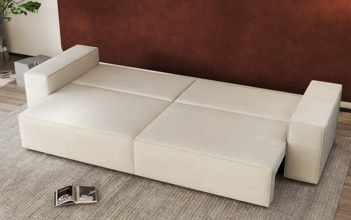 Canapea extensibilă dumonde cu ladă de depozitare si sezut confortabil din spuma HR, Dream Euphoria Alb 310x100 cm Fabrica