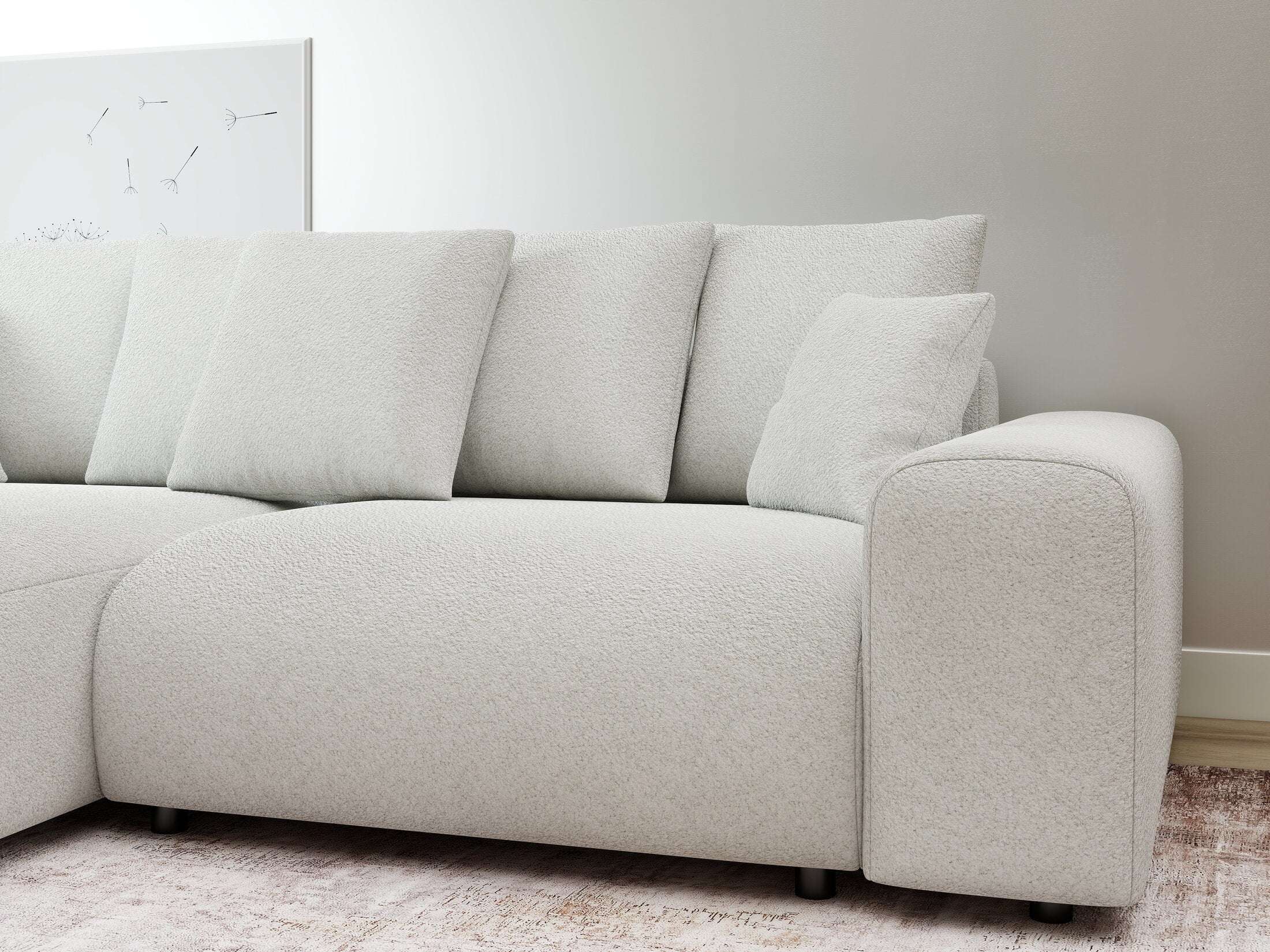 Colțar extensibil dumonde cu ladă de depozitare și șezut confortabil din spumă HR, Luma Euphoria Alb 255x168 cm