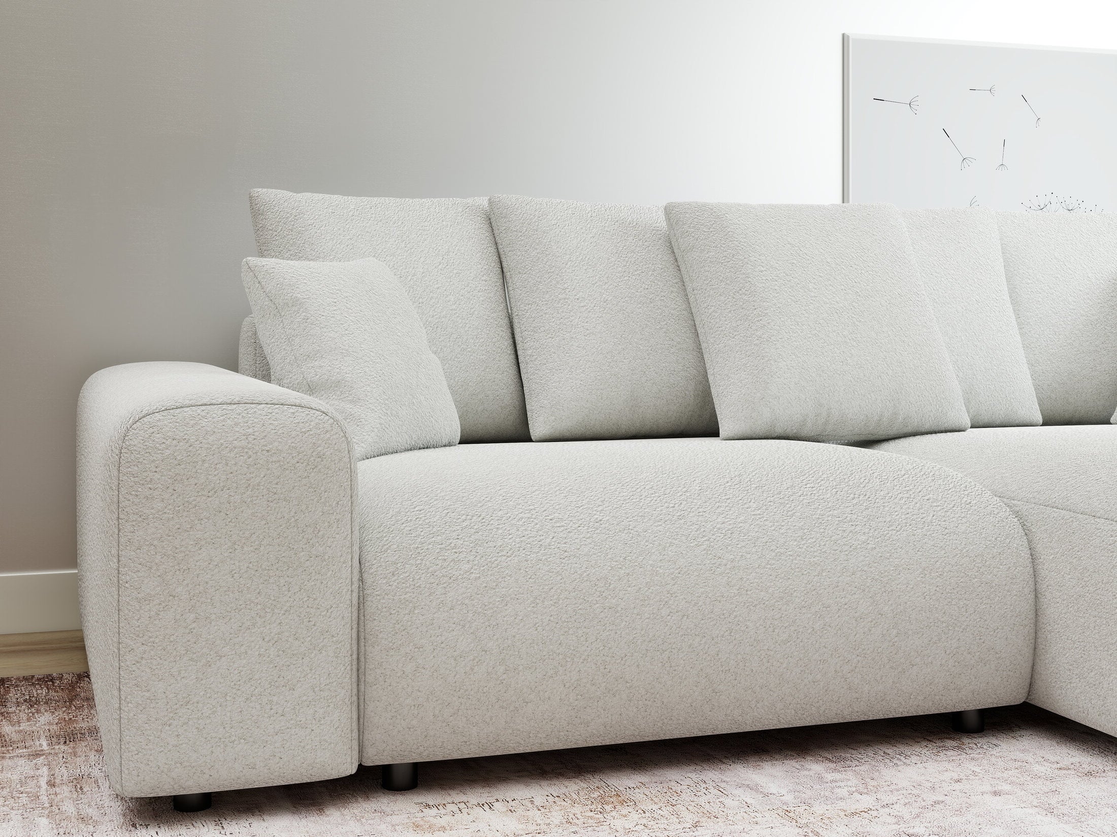 Colțar extensibil dumonde cu ladă de depozitare și șezut confortabil din spumă HR, Luma Euphoria Alb 255x168 cm II