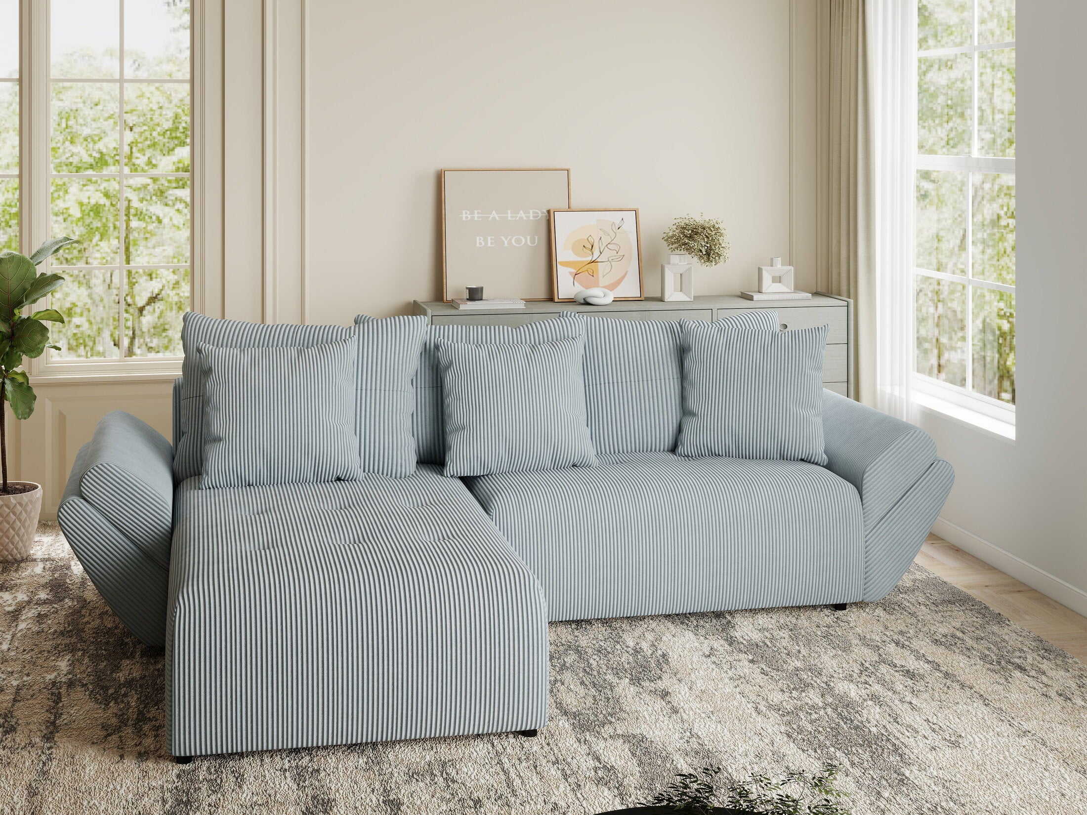 Colțar extensibil dumonde cu ladă de depozitare si sezut confortabil din spuma HR, Berlin Zoom Gri Mint 280x185 cm