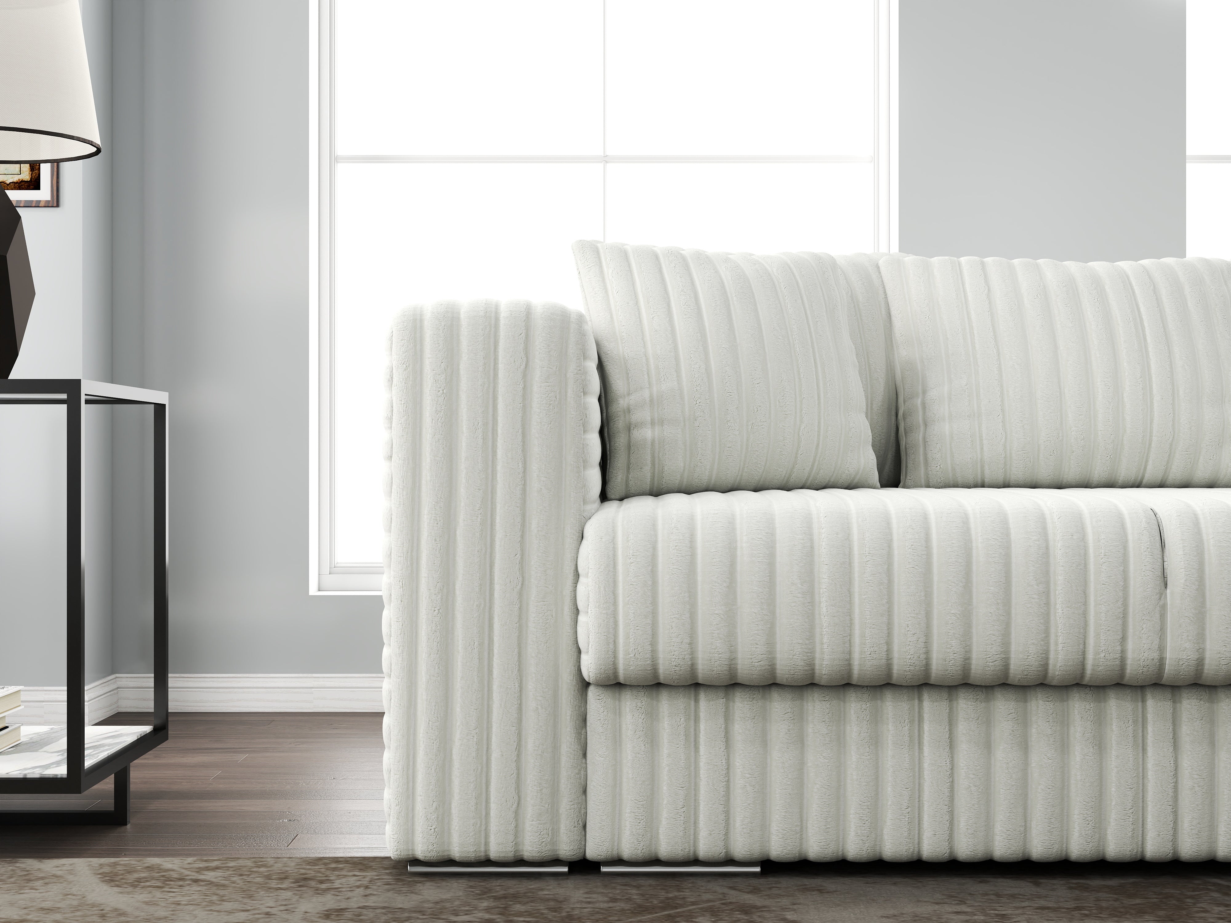 Canapea extensibilă dumonde cu ladă de depozitare si sezut confortabil din spuma HR, Gloria Ambience White 240x100 cm Fabrica