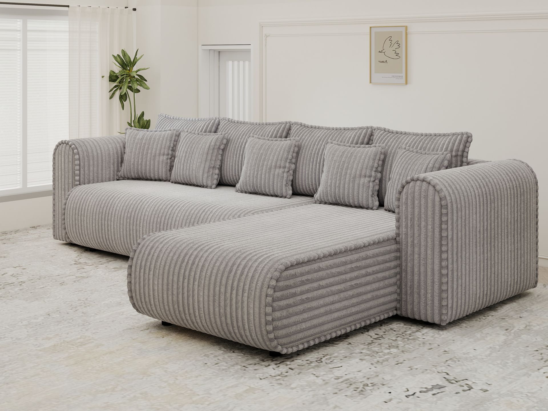 Colțar extensibil dumonde cu ladă de depozitare si sezut confortabil din spuma high-density, Monaco XL Tilia Dove II 340x185 cm