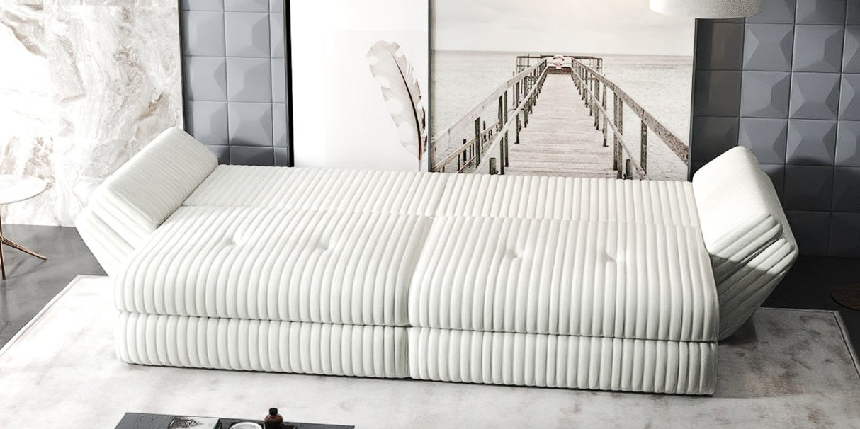 Canapea extensibilă dumonde cu ladă de depozitare si sezut confortabil din spuma HR, Loana Ambience Alb 300x100 cm Fabrica