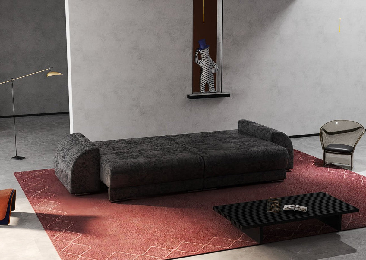 Canapea extensibilă dumonde cu 2 lăzi de depozitare si sezut confortabil din spuma HR, Verona Euphoria Black 310x100 cm Fabrica
