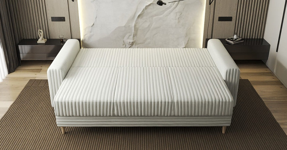 Canapea extensibilă dumonde cu ladă de depozitare si sezut confortabil din spuma HR, Kronos Ambience Alb 210x100 cm fabrica