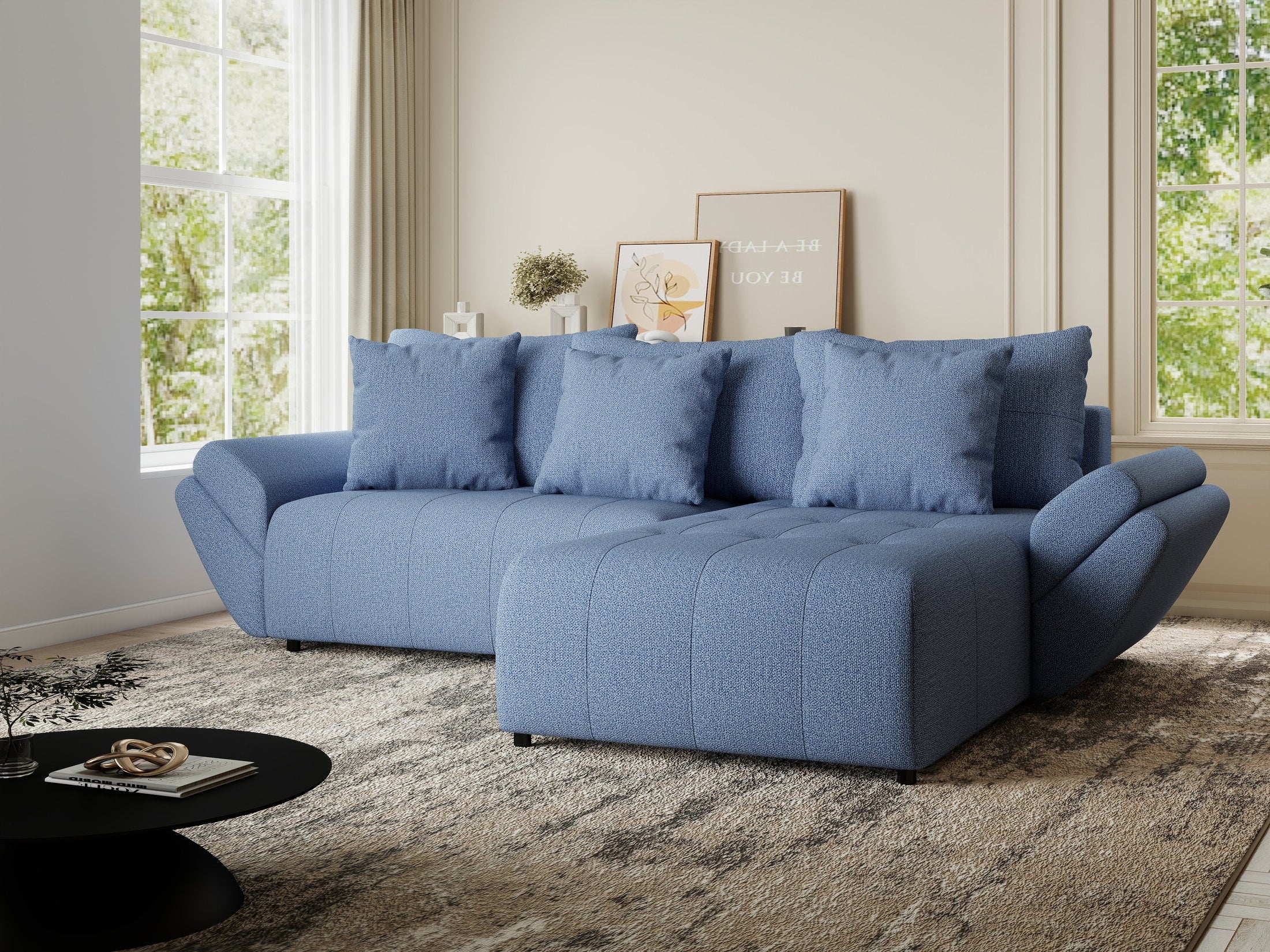 Colțar extensibil dumonde cu ladă de depozitare si sezut confortabil din spuma HR, Berlin Enjoy Albastru 280x185 cm II