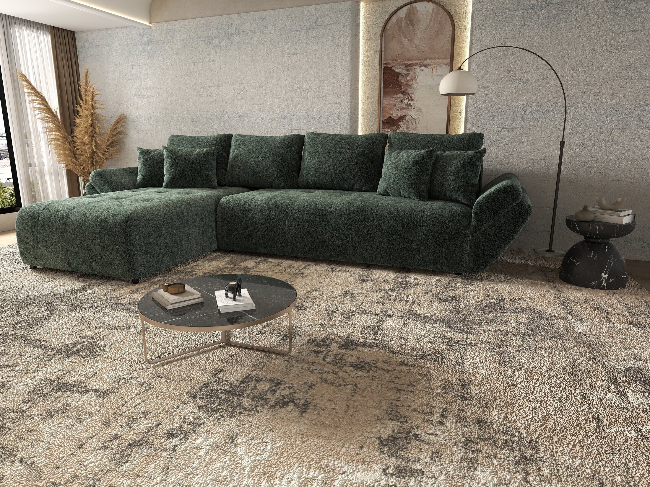 Colțar extensibil dumonde cu ladă de depozitare si sezut confortabil din spuma HR, Berlin XL Euphoria Green 350x185 cm