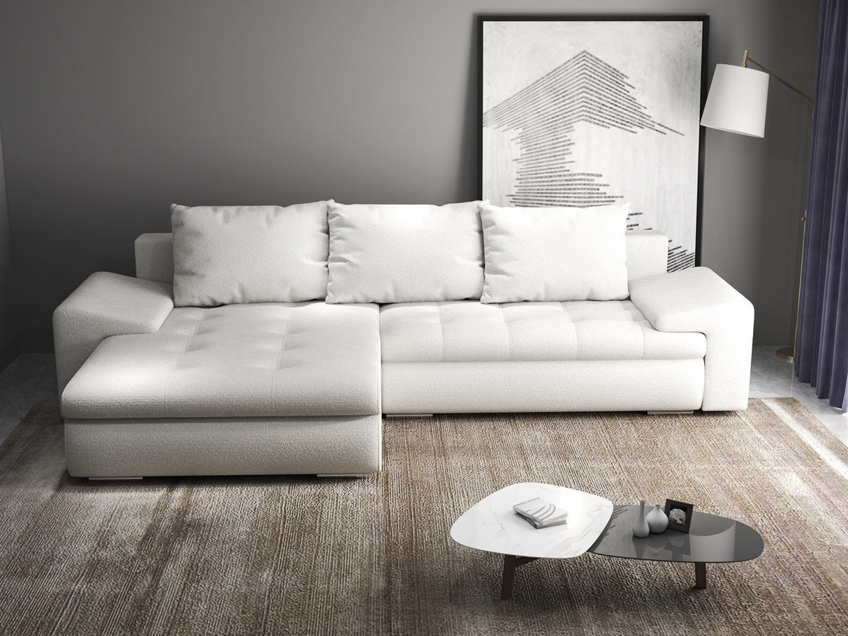 Colțar extensibil dumonde cu ladă de depozitare si sezut confortabil din spuma HR, Leonardo Euphoria Alb 255x193 cm