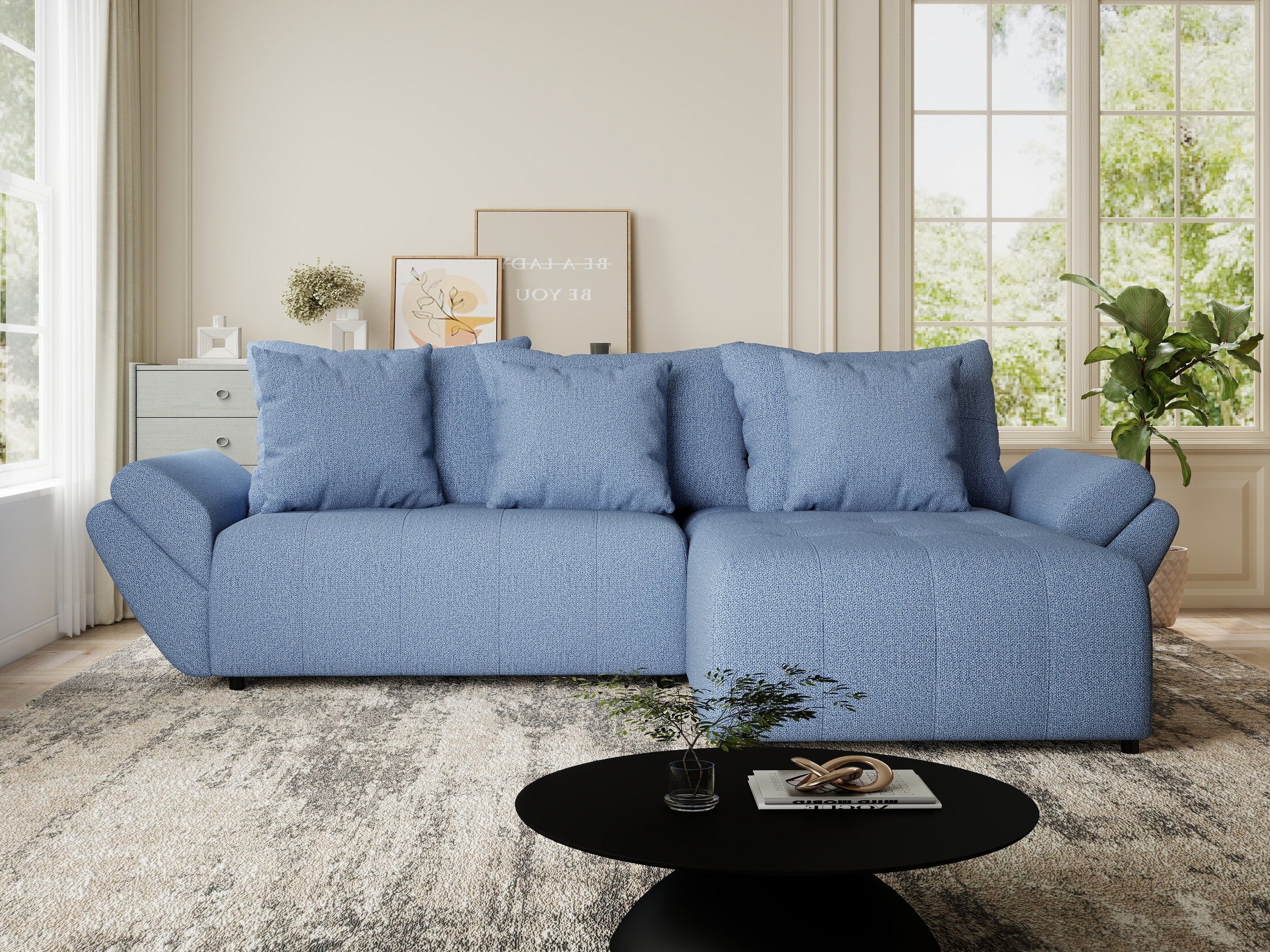 Colțar extensibil dumonde cu ladă de depozitare si sezut confortabil din spuma HR, Berlin Enjoy Albastru 280x185 cm II