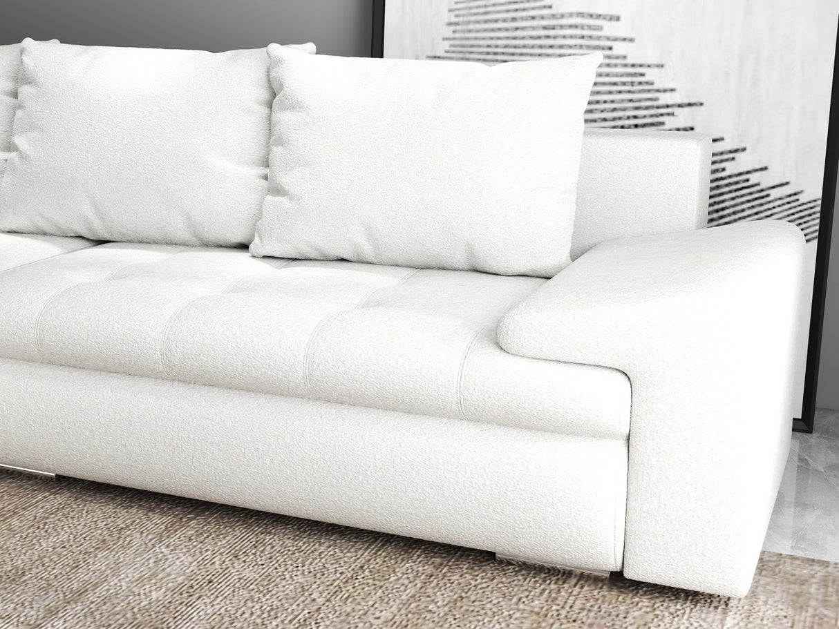 Colțar extensibil dumonde cu ladă de depozitare si sezut confortabil din spuma HR, Leonardo Euphoria Alb 255x193 cm