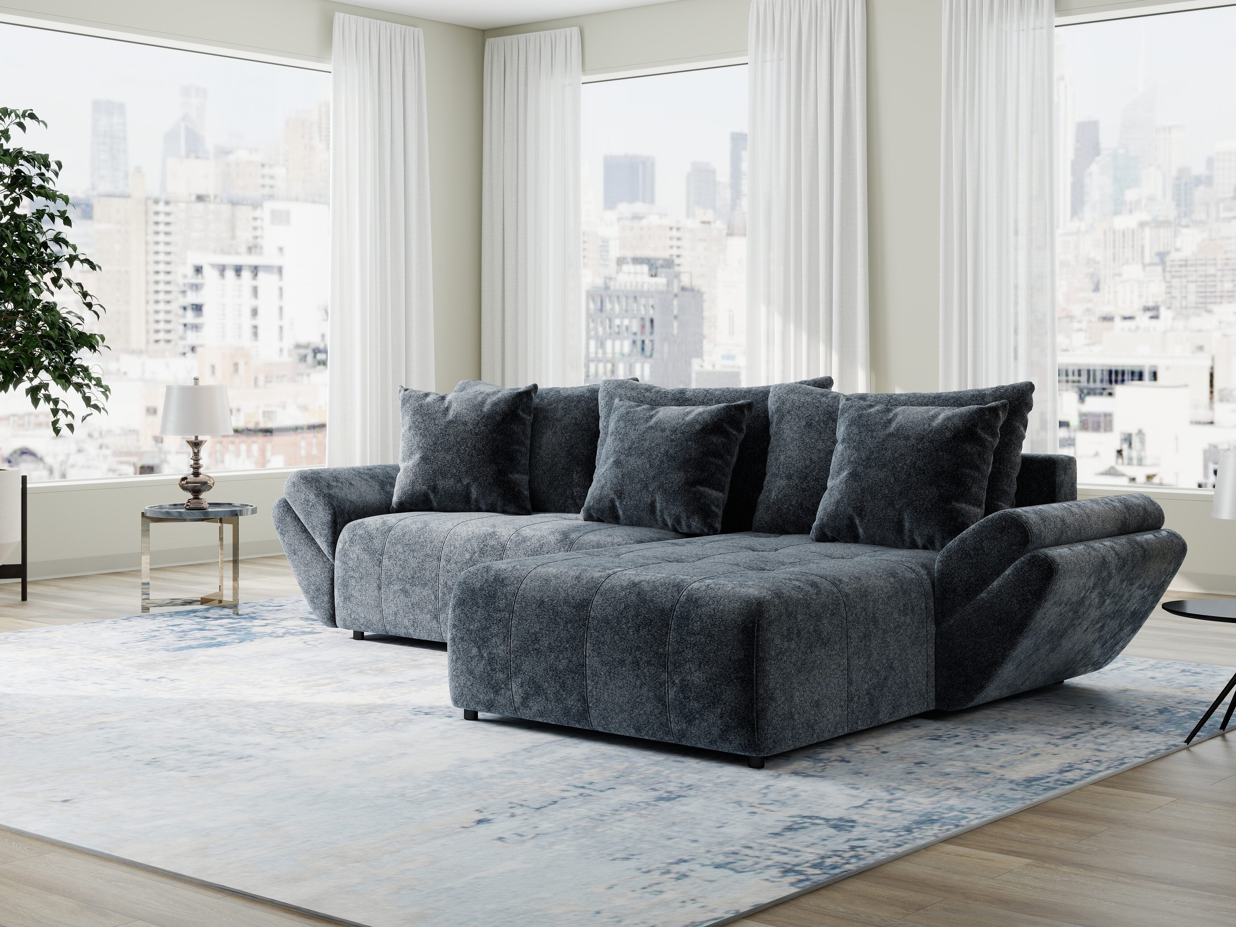 Colțar extensibil dumonde cu ladă de depozitare si sezut confortabil din spuma HR, Berlin Euphoria Gri Grafit 280x185 cm II