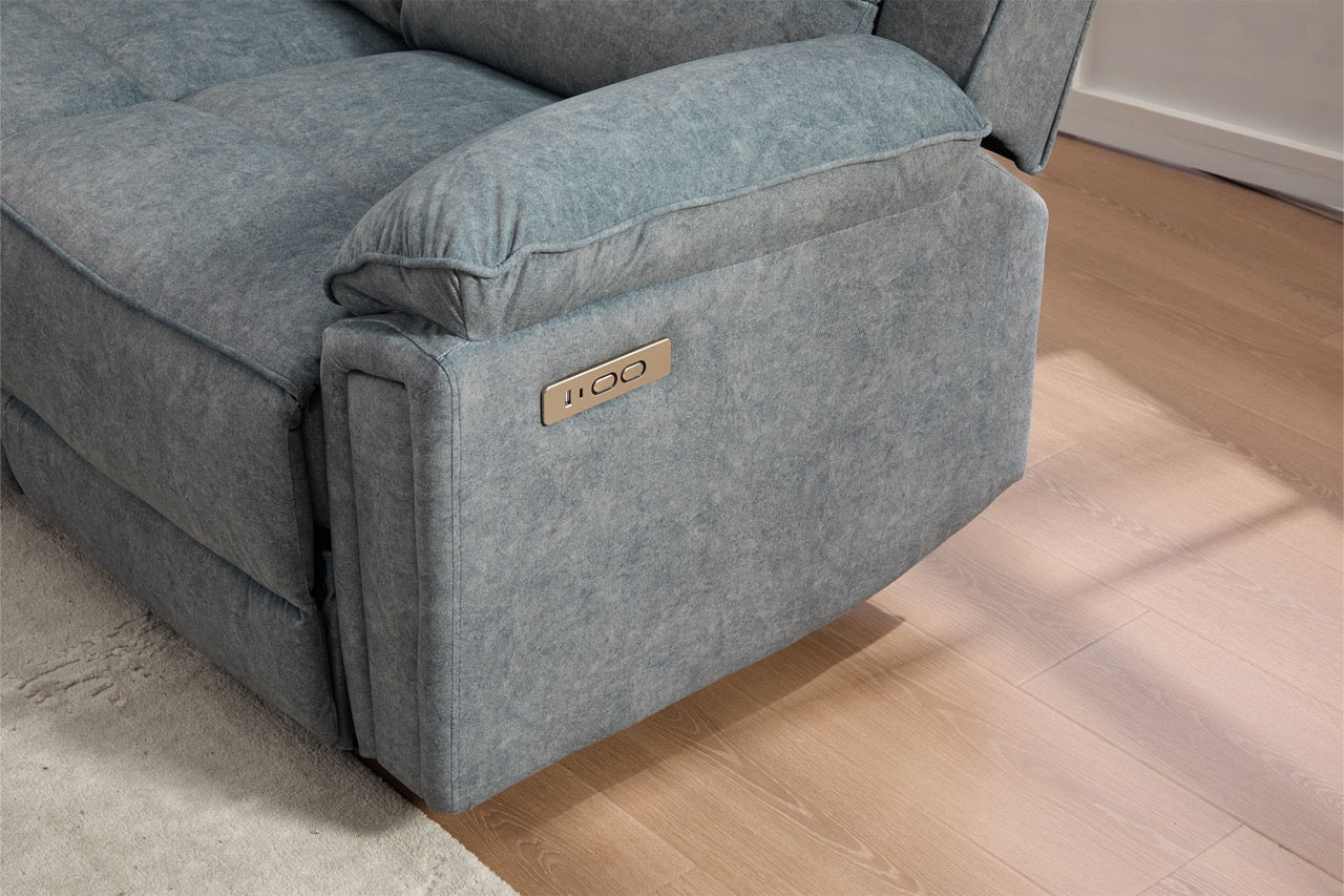 Set canapea dumonde 3+2+1, reclinere electrice, incarcare wireless, priza, masuta, suport pahare Sorren