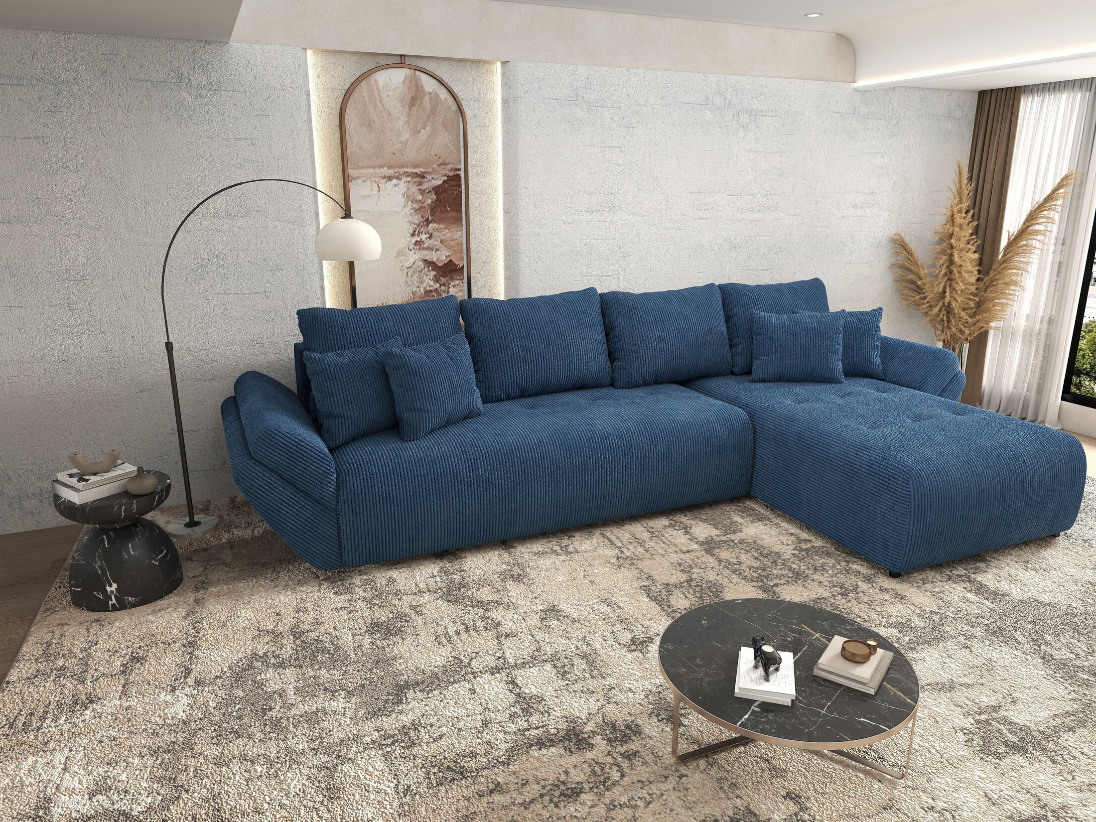 Colțar extensibil dumonde cu ladă de depozitare si sezut confortabil din spuma HR, Berlin XL Zoom Blue 350x185 cm II