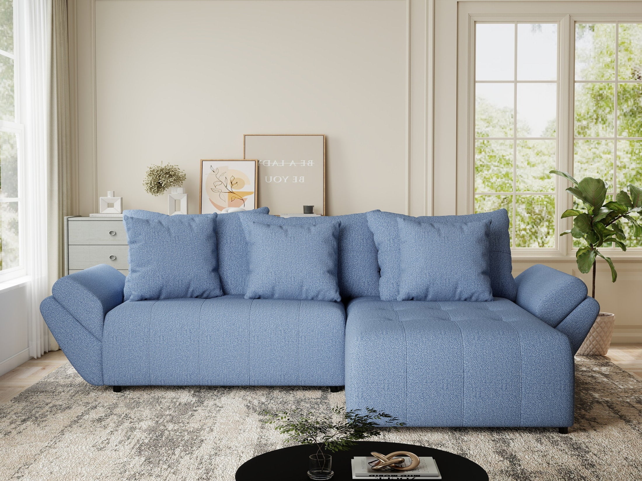 Colțar extensibil dumonde cu ladă de depozitare si sezut confortabil din spuma HR, Berlin Enjoy Albastru 280x185 cm II