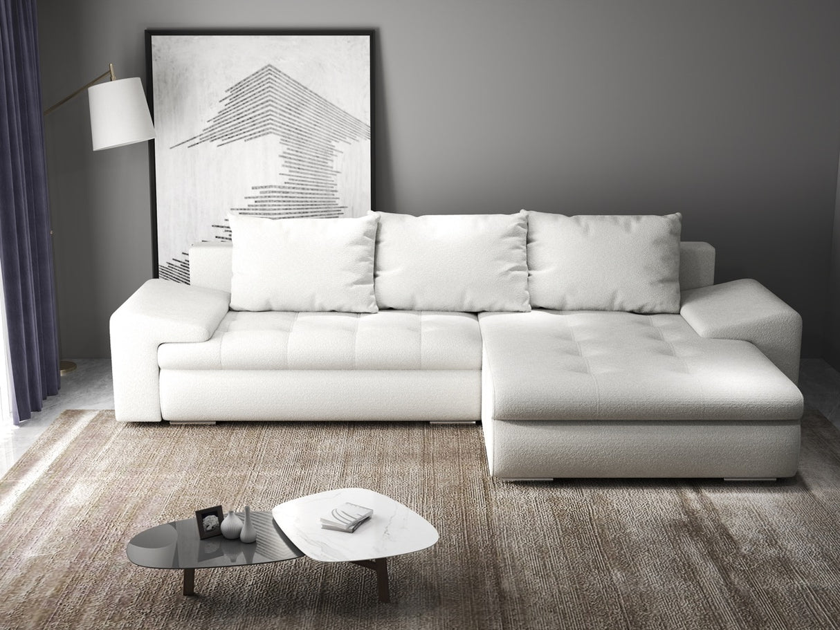 Colțar extensibil dumonde cu ladă de depozitare si sezut confortabil din spuma HR, Leonardo Euphoria Alb 255x193 cm II