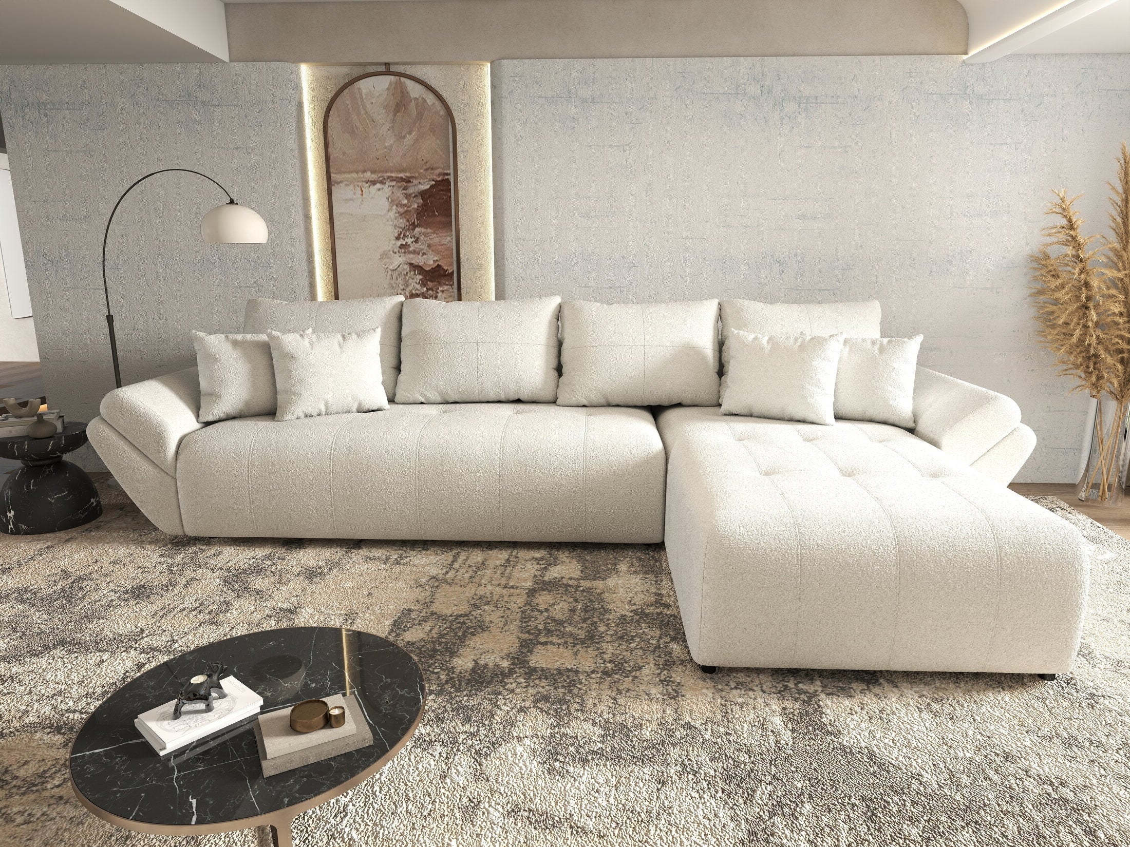 Colțar extensibil dumonde cu ladă de depozitare si sezut confortabil din spuma HR, Berlin XL Euphoria Ivory 350x185 cm II