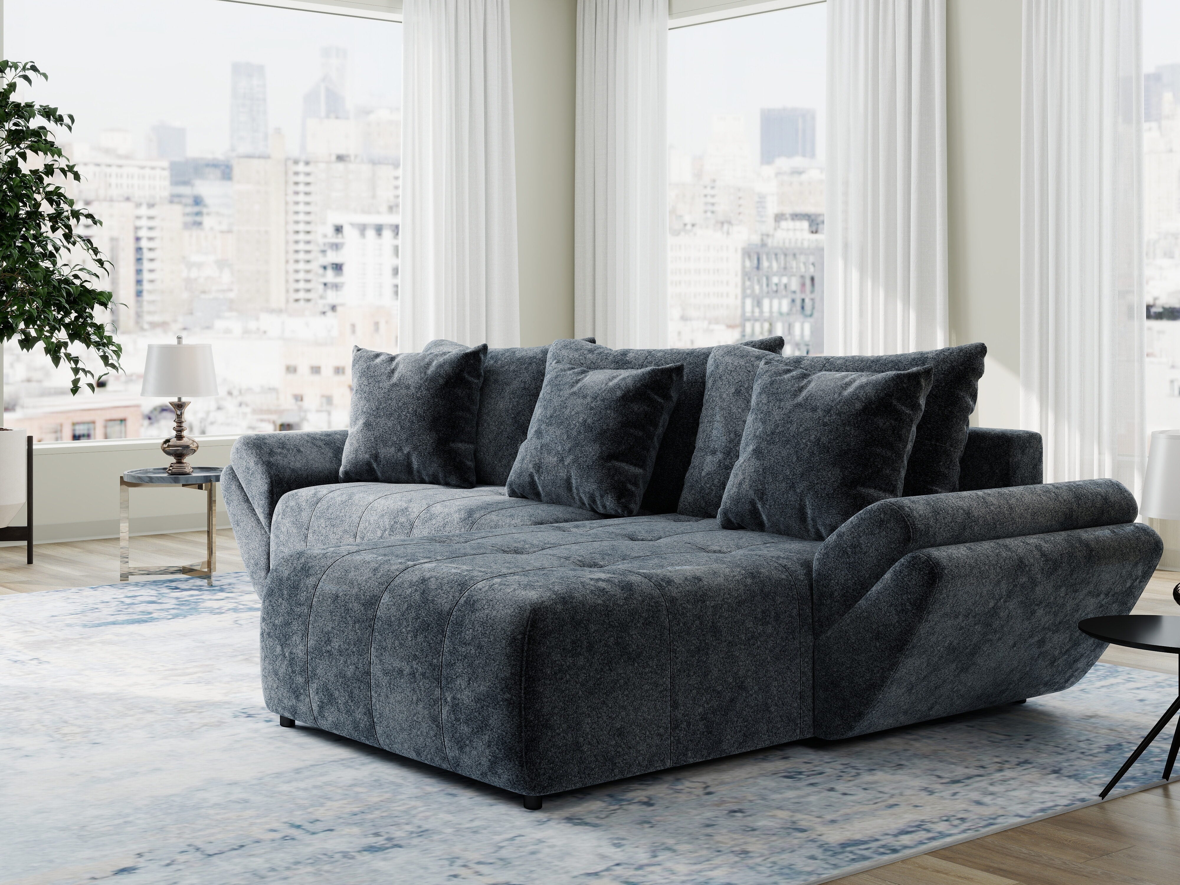 Colțar extensibil dumonde cu ladă de depozitare si sezut confortabil din spuma HR, Berlin Euphoria Gri Grafit 280x185 cm II