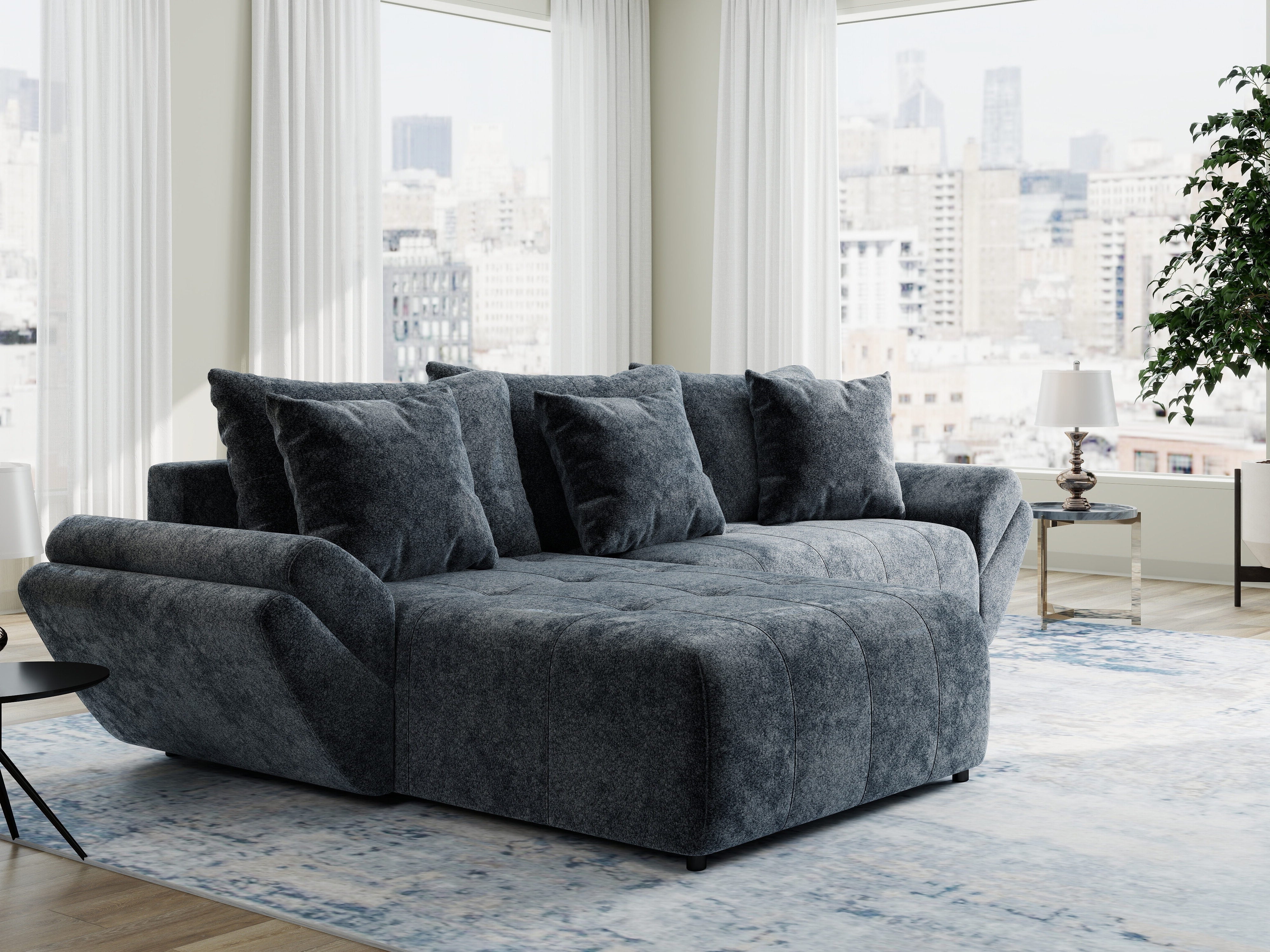 Colțar extensibil dumonde cu ladă de depozitare si sezut confortabil din spuma HR, Berlin Euphoria Gri Grafit 280x185 cm