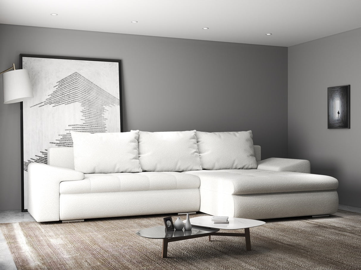 Colțar extensibil dumonde cu ladă de depozitare si sezut confortabil din spuma HR, Leonardo Euphoria Alb 255x193 cm II